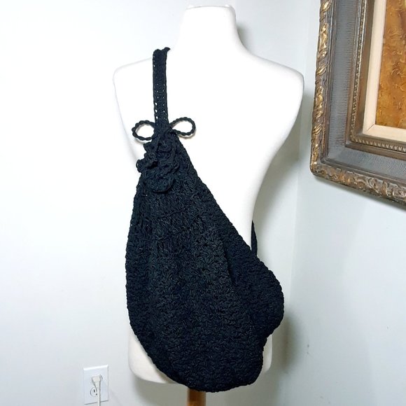 Carrie Forbes Handbags - Carrie Forbes Vintage Backpack Purse Shoulder Knit Satchel Boho Woven Black Bag